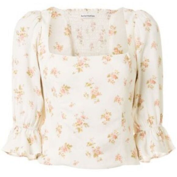 Reformation Georgia Cream Top Blouse Floral Size 10 - Picture 4 of 8